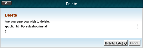 cPanel File Manager Delete confirmation