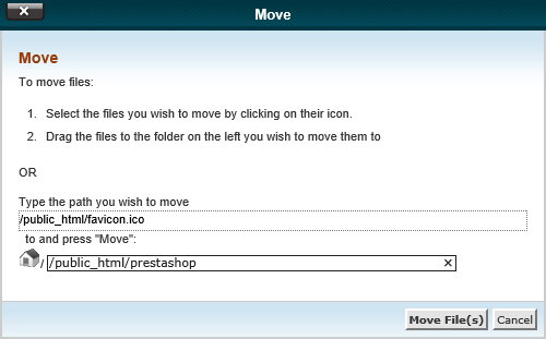 cPanel File Manager Move dialog