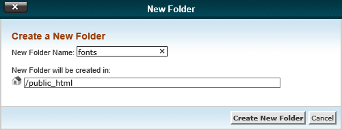 cPanel File Manager New Folder dialog