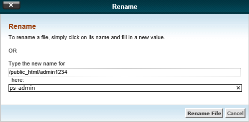 cPanel File Manager Rename dialog