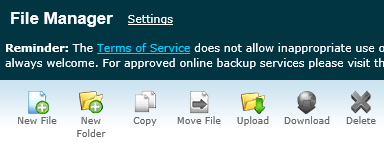 cPanel File Manager Upload button