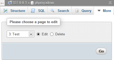 phpMyAdmin Choose a Page to Edit
