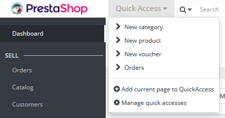 PrestaShop v1.7 Quick Access