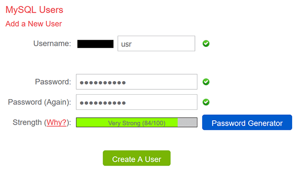 cPanel Add New MySQL User