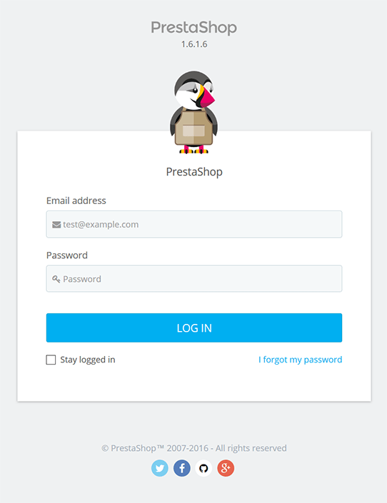 PrestaShop v1.6 Login Page