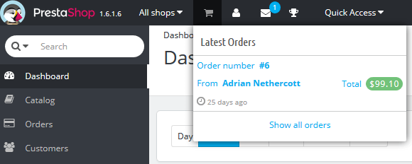 PrestaShop v1.6 Notifications