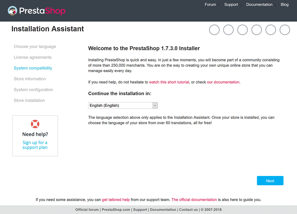 PrestaShop Installer Language