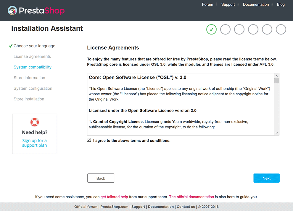 PrestaShop Installer License Agreement